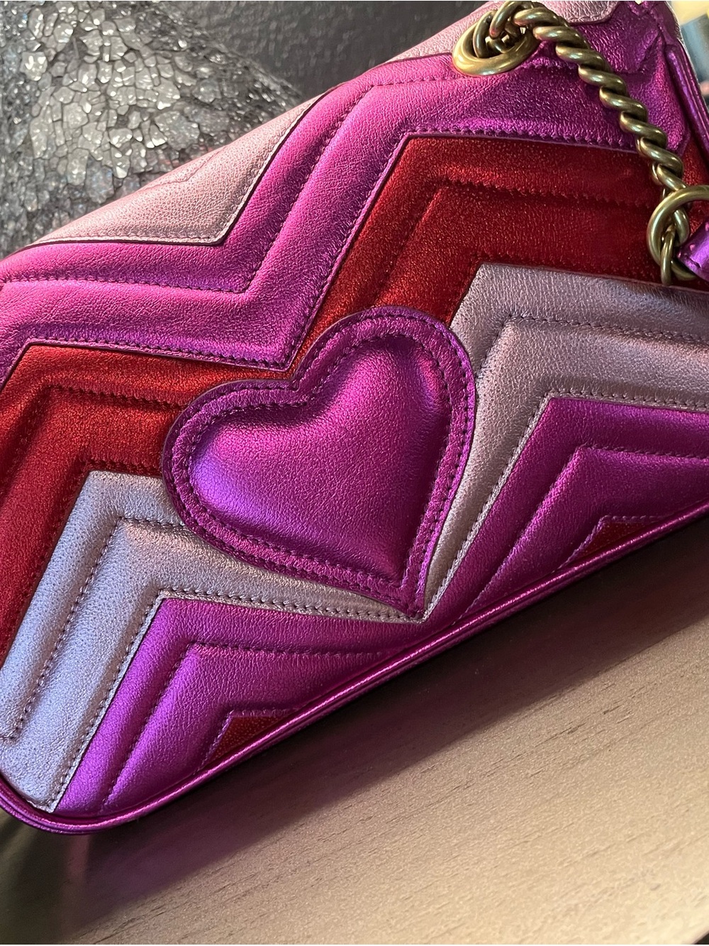 Gucci Chevron Shoulder Bag in Pink, Red & Purple - Picture 7 of 17